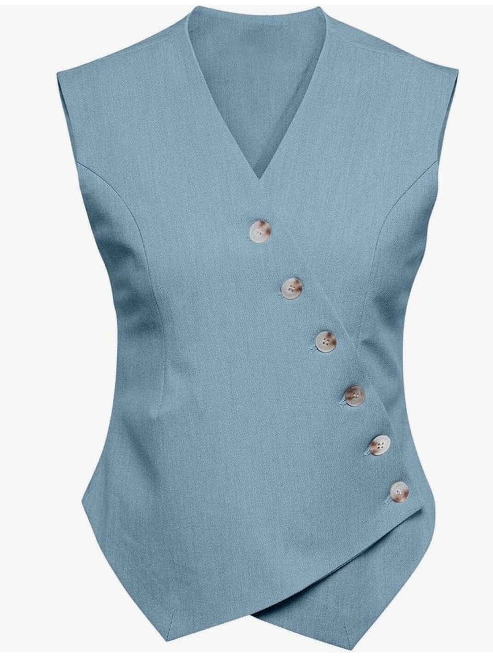 Light Blue Asymmetric Button Vest Top